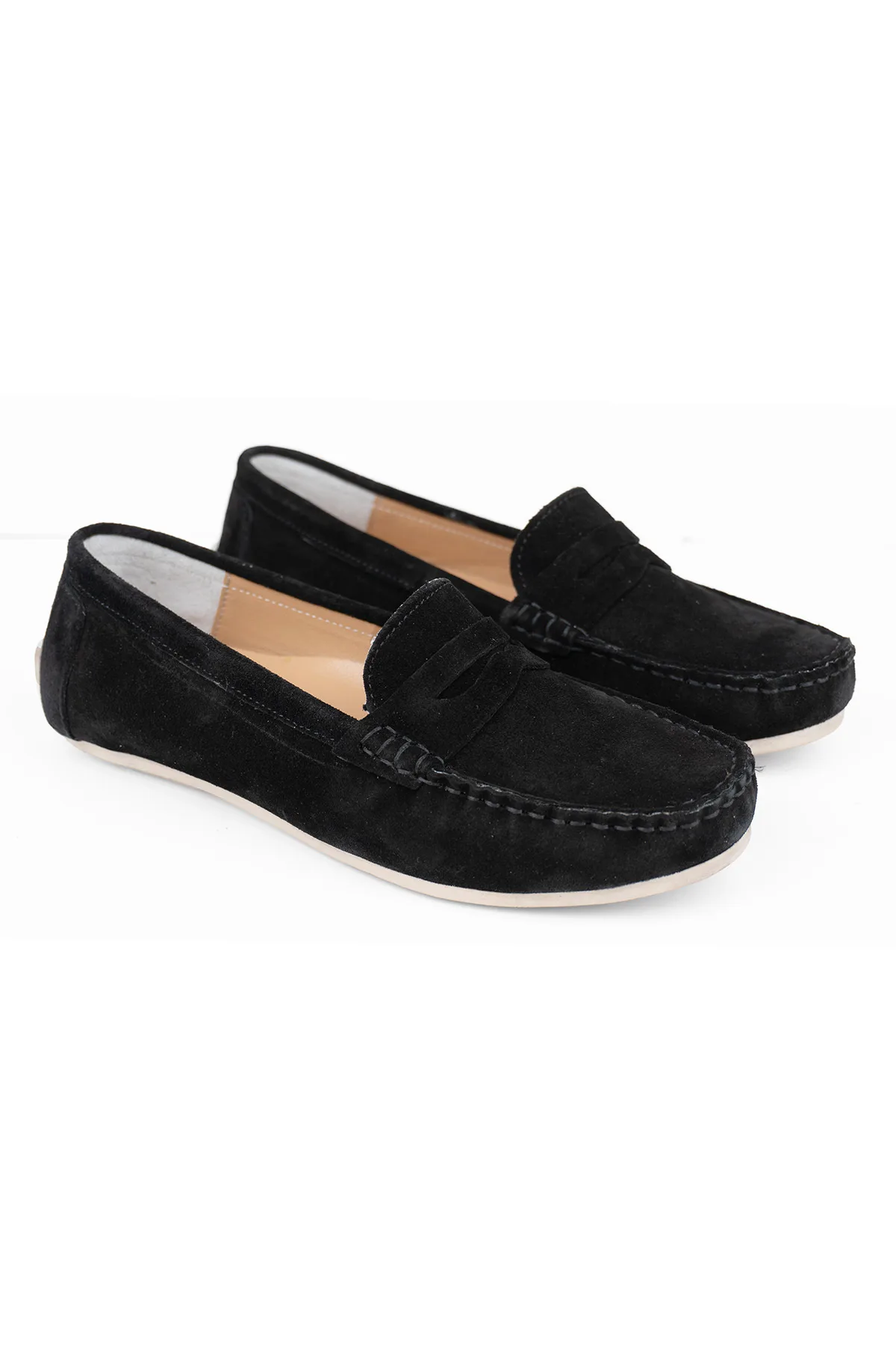 Kadın Hakiki Süet Deri Loafer – Ortopedik Taban Günlük Comfort Siyah Süet