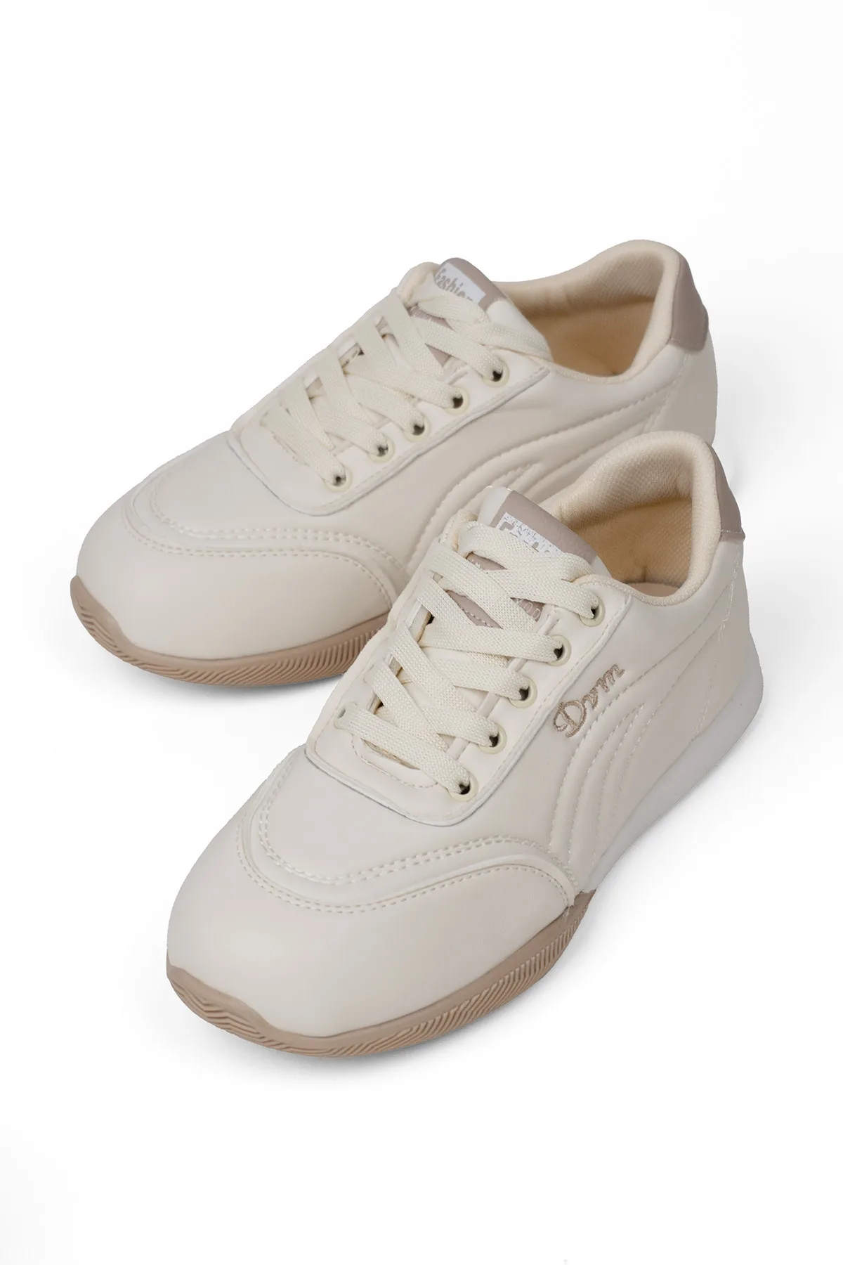 Beyaz Kadın Ortopedik Spor Ayakkabı Yumuşak Taban Günlük Rahat Sneaker Bej