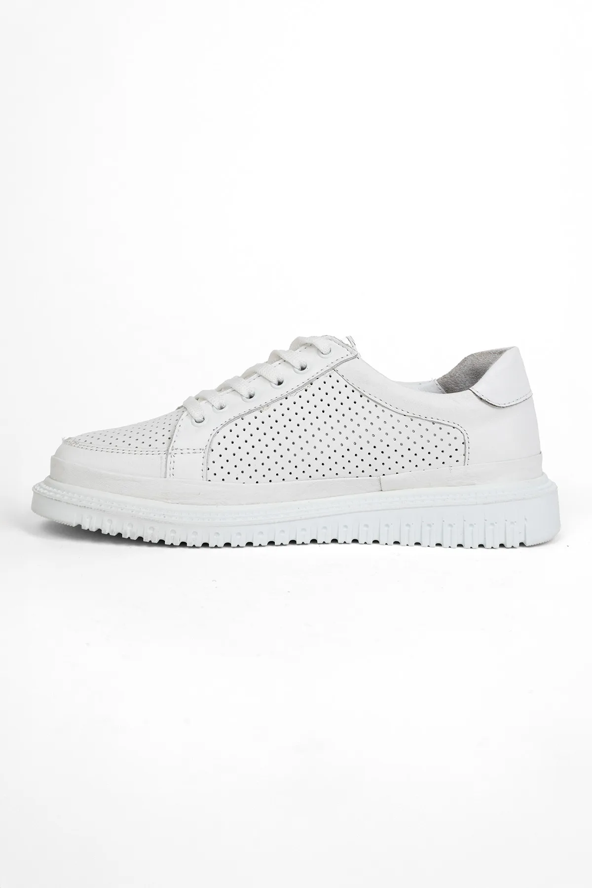 Beyaz Kadın Hakiki Deri Günlük Rahat Casual Sneaker Spor Ayakkabı Beyaz