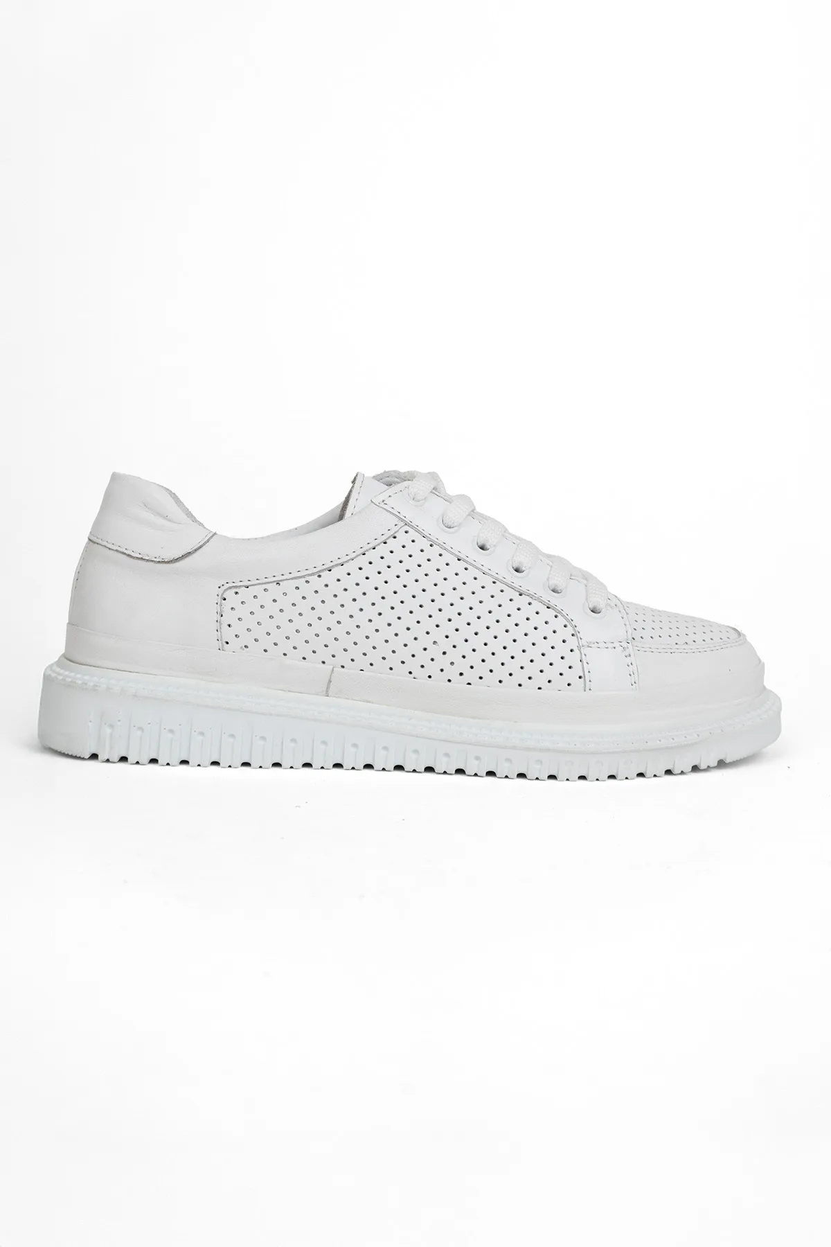 Beyaz Kadın Hakiki Deri Günlük Rahat Casual Sneaker Spor Ayakkabı Beyaz