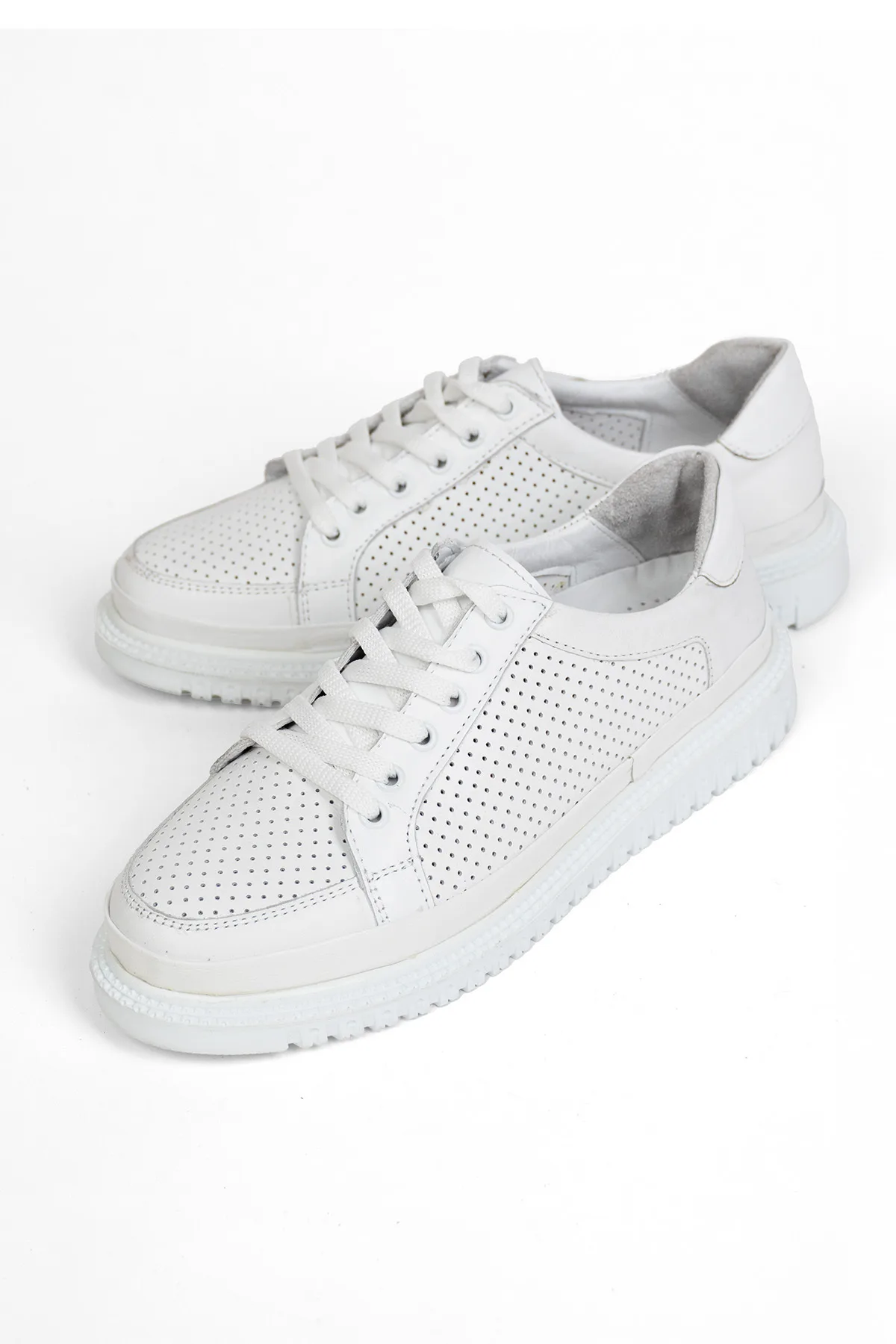 Beyaz Kadın Hakiki Deri Günlük Rahat Casual Sneaker Spor Ayakkabı Beyaz